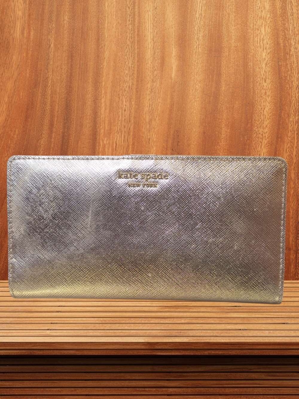 Kate Spade metallic Rose Gold zip-accent continental wallet
